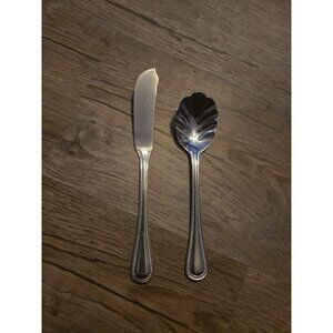 Wallace Stainless Steel 18/10 Continental Bead Set Butter Knife / Sugar Spoon